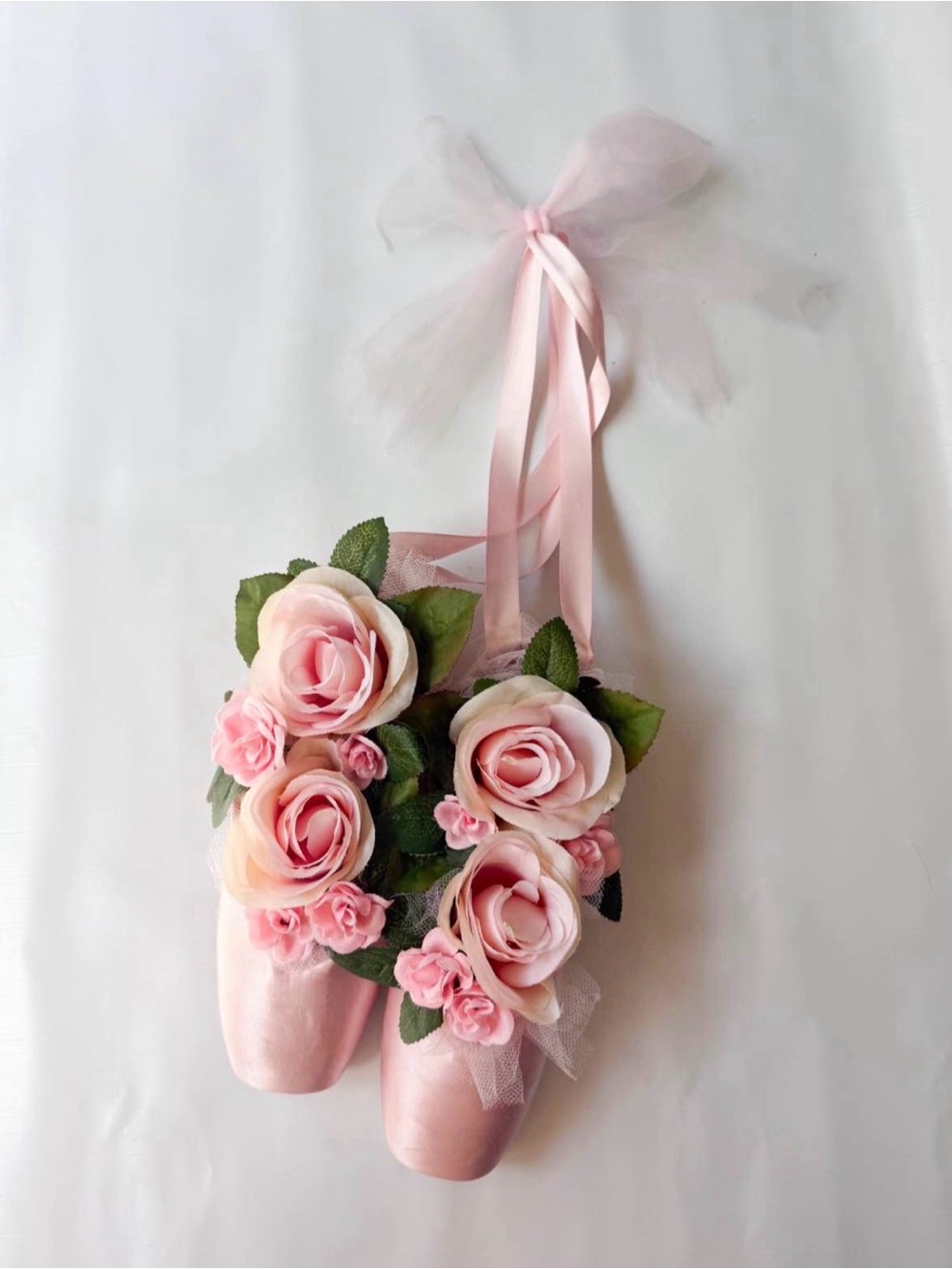 Pink Ballet Slippers Floral Ribbon Bow Ballet Shoes | Room Decor/Wall Art